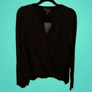 Fate by LFD Black wrap sweater with keyhole, long sleeve with slit NWT Large